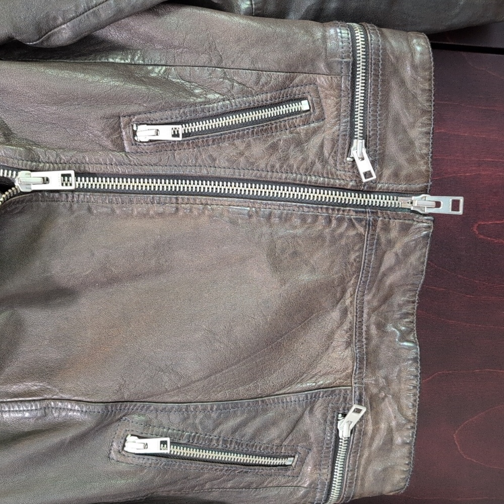 All Saints Women's Brown Leather Jacket 6 - Picture 4 of 9